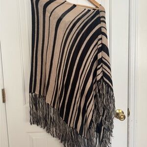 Boston Proper Black and Tan Knit Poncho